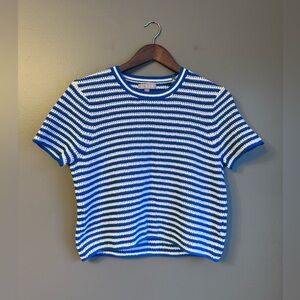 J. Crew Blue and White Striped Short Sleeve Knit Relaxed Fit Top Size Medium